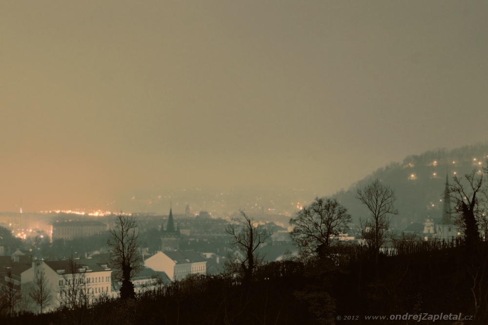From Chotkovy Sady (On the photo:  (Urban photography) stromy, praha, elektřina, noc, podzim)