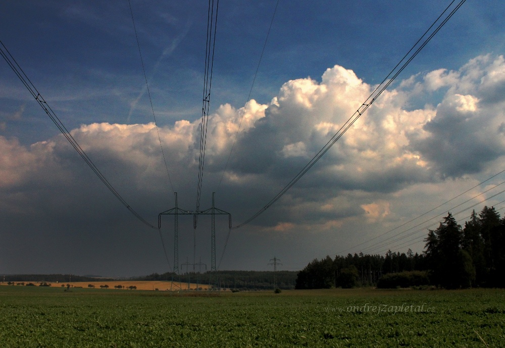 Fotografie Vysoké napětí, na fotce: elektřina, mraky, pole, stromy, autor: Ondřej Zapletal