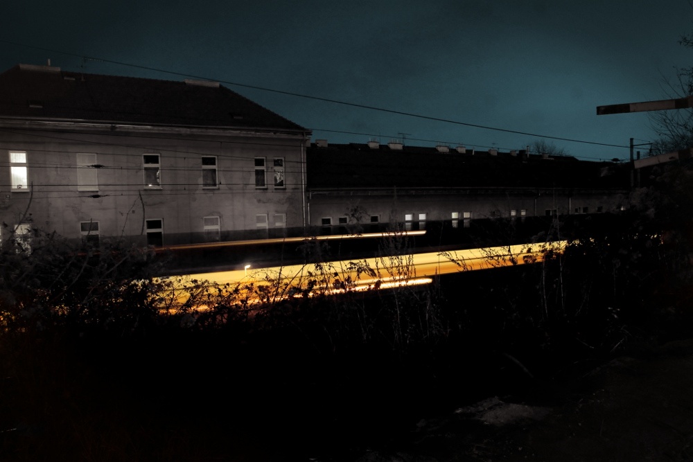 North Line (On the photo:  (Urban photography) vlak, noc, elektřina, cesta, praha)