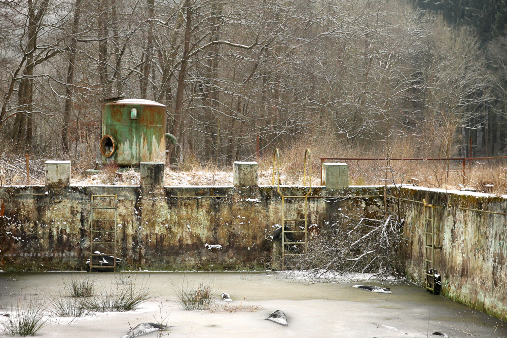 Pool Abandoned (On the photo:  (Urbex photography) zima, stromy, ruiny)