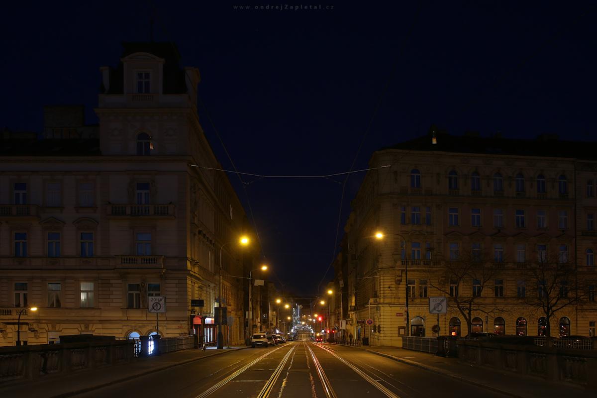 View of Lidická Street (On the photo:  (Urban photography) ulice, praha, noc, elektřina)
