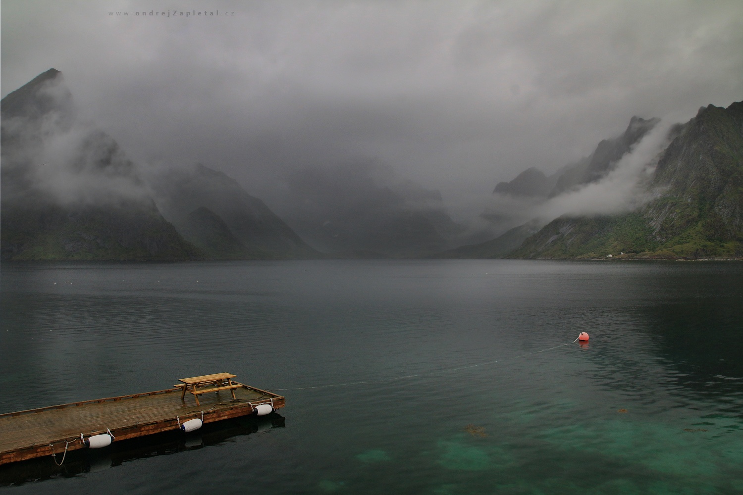 Fjord in Clouds (On the photo:  (Landscape photography) voda, mraky, hory)