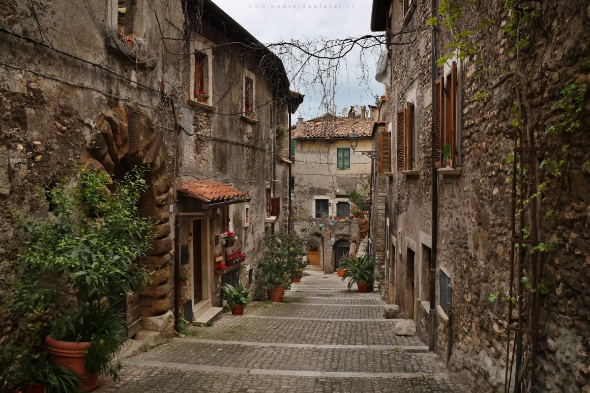 Street with Flower Pots (On the photo:  (Urban photography) ulice, cihly, město)