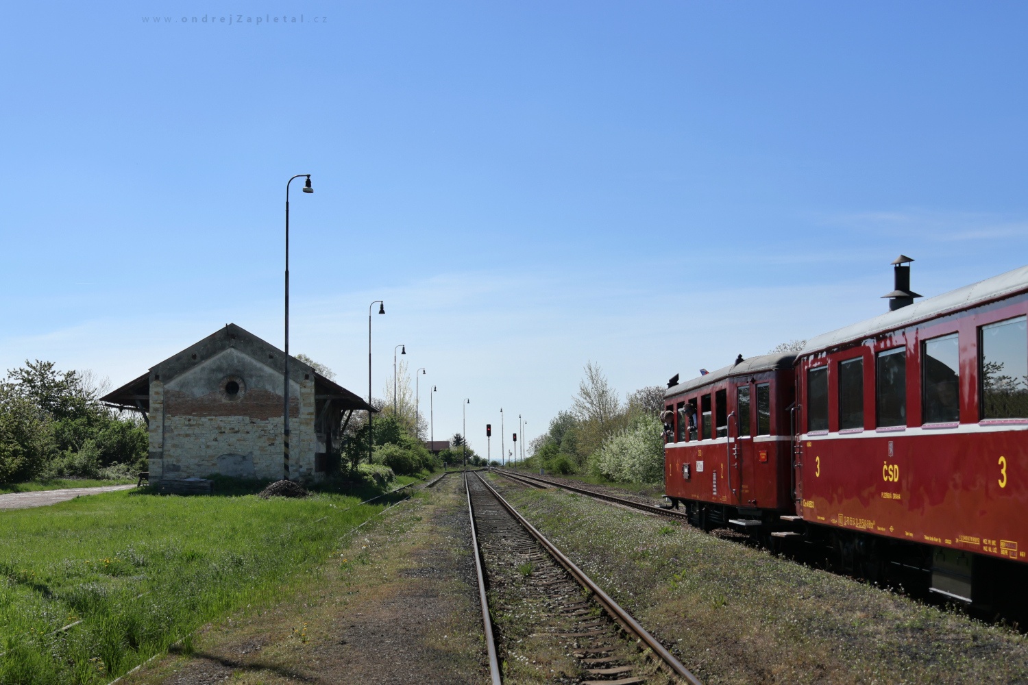 Springtime Train Station with Old Train (On the photo:  (Rural photography) vlak, venkov, jaro)