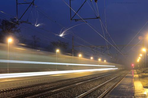 Sparks from pantograph photography